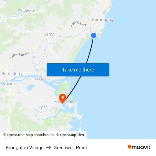 Broughton Village to Greenwell Point map