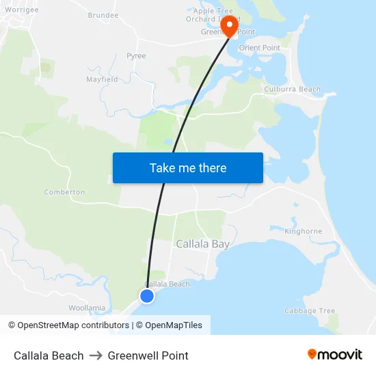 Callala Beach to Greenwell Point map