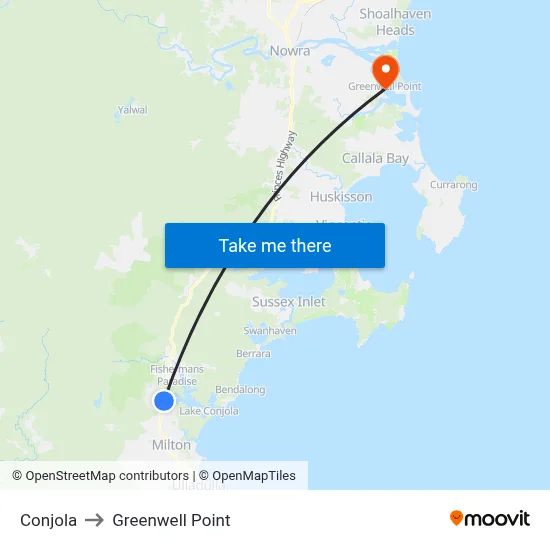 Conjola to Greenwell Point map