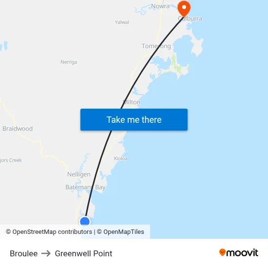 Broulee to Greenwell Point map