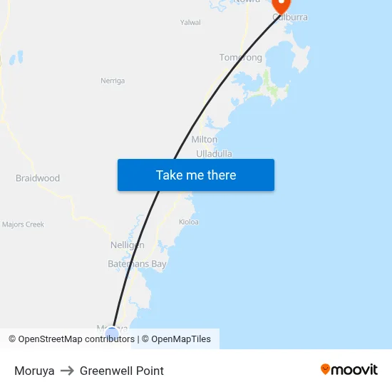 Moruya to Greenwell Point map