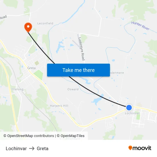 Lochinvar to Greta map