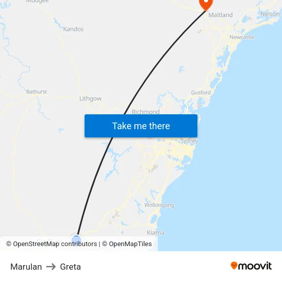 Marulan to Greta map