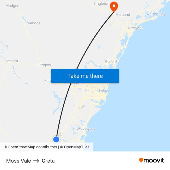 Moss Vale to Greta map