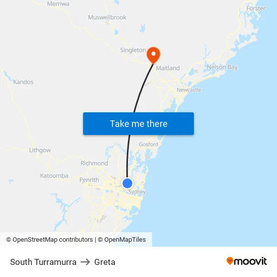 South Turramurra to Greta map
