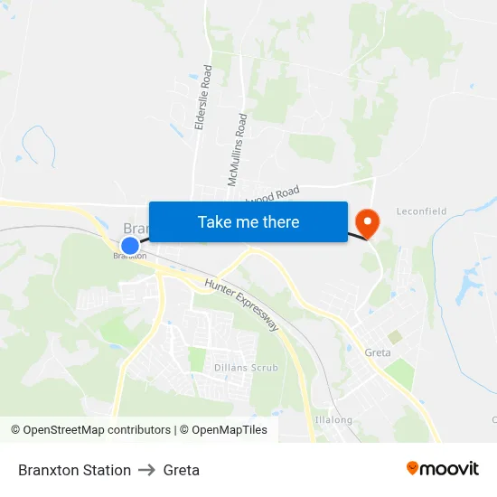 Branxton Station to Greta map