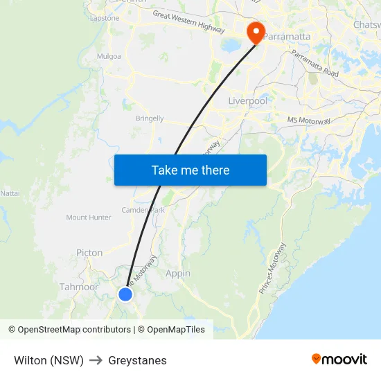 Wilton (NSW) to Greystanes map