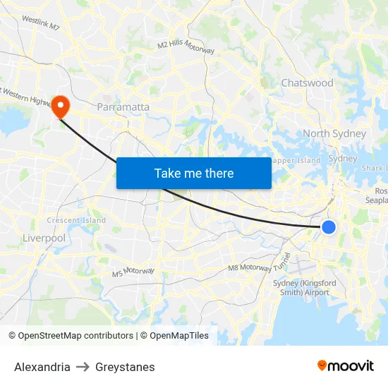 Alexandria to Greystanes map