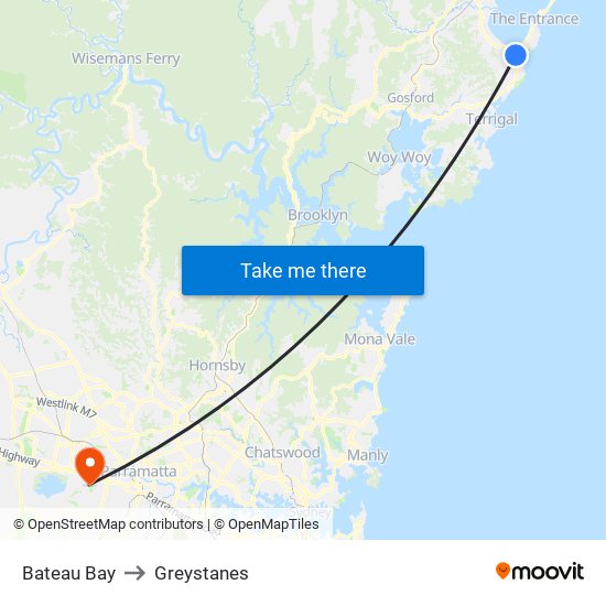 Bateau Bay to Greystanes map