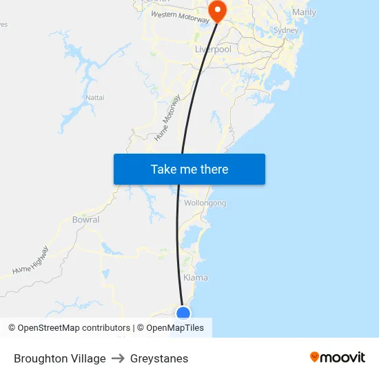 Broughton Village to Greystanes map