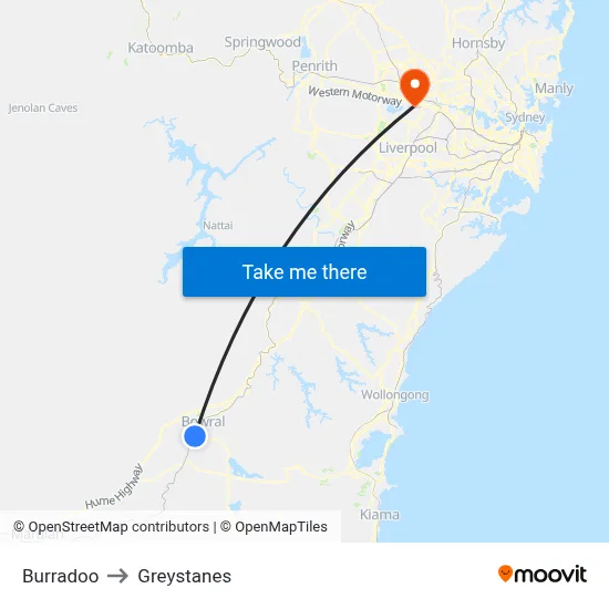 Burradoo to Greystanes map