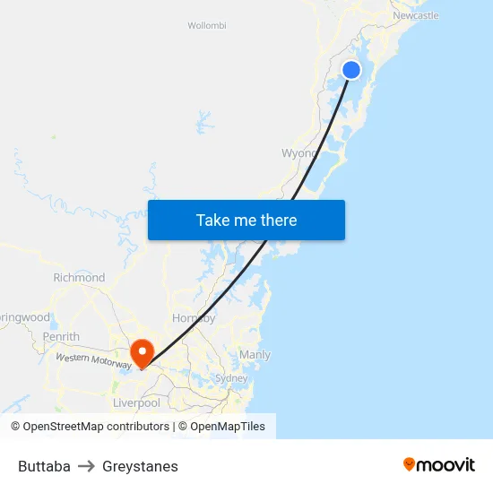 Buttaba to Greystanes map
