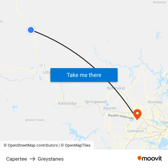 Capertee to Greystanes map