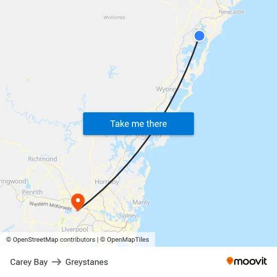 Carey Bay to Greystanes map