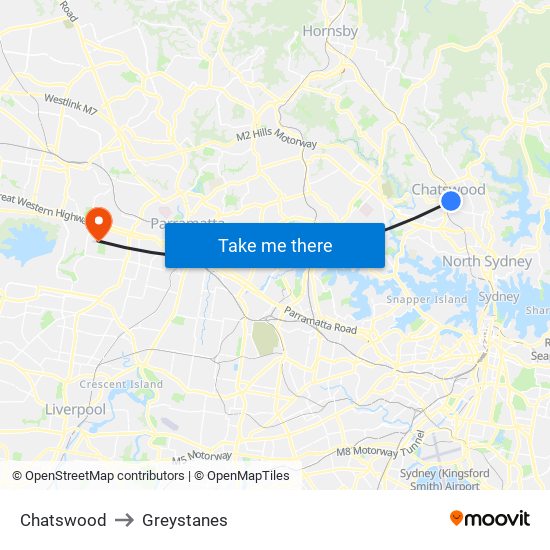 Chatswood to Greystanes map