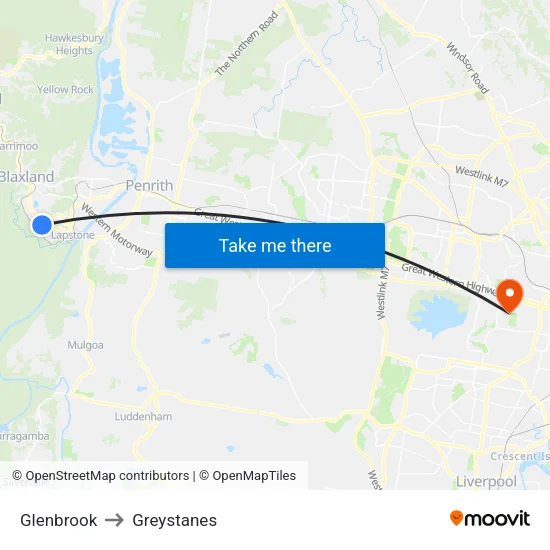 Glenbrook to Greystanes map