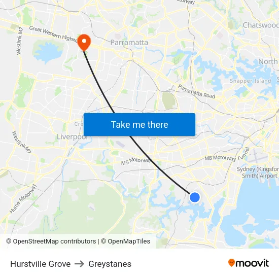 Hurstville Grove to Greystanes map