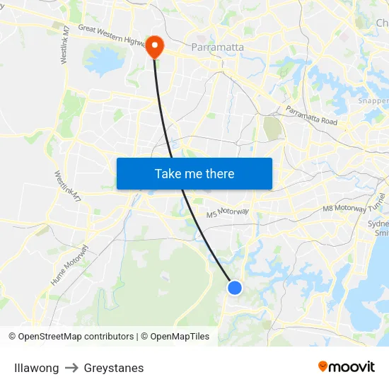 Illawong to Greystanes map