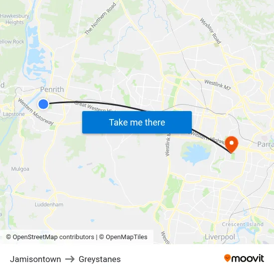 Jamisontown to Greystanes map