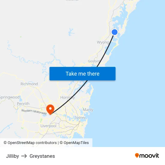 Jilliby to Greystanes map