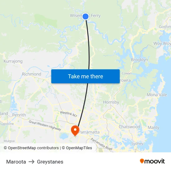 Maroota to Greystanes map