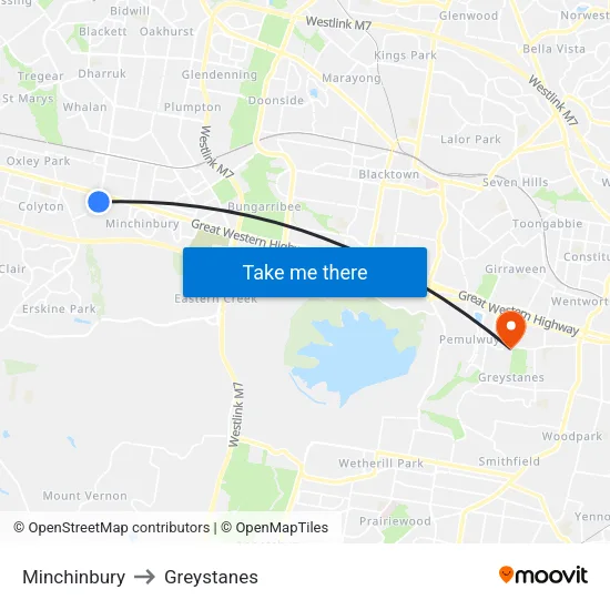 Minchinbury to Greystanes map