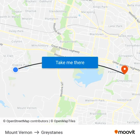 Mount Vernon to Greystanes map