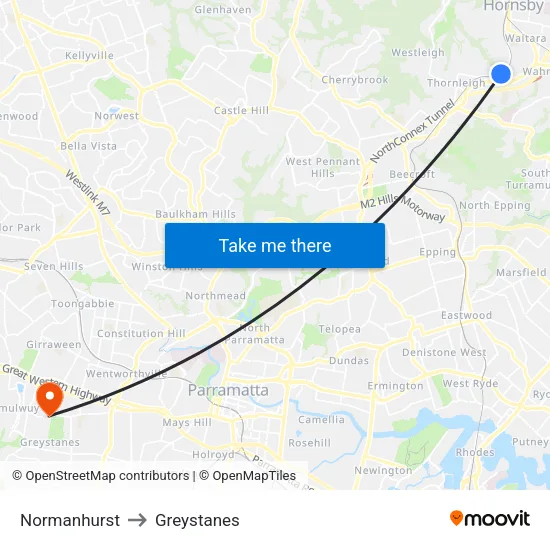 Normanhurst to Greystanes map