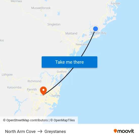 North Arm Cove to Greystanes map