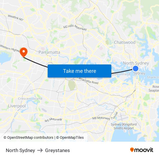 North Sydney to Greystanes map