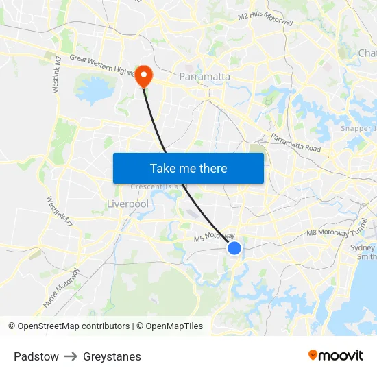 Padstow to Greystanes map