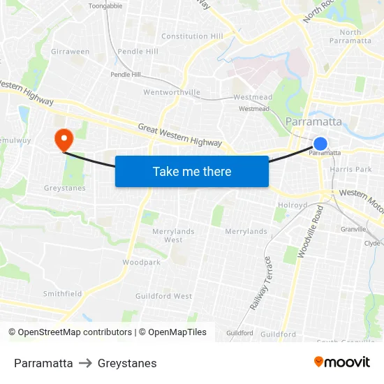 Parramatta to Greystanes map