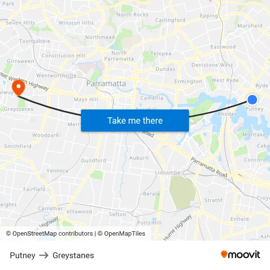 Putney to Greystanes map