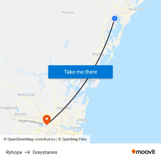 Ryhope to Greystanes map