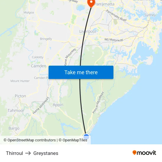 Thirroul to Greystanes map