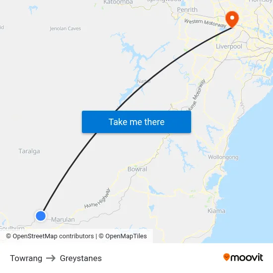 Towrang to Greystanes map