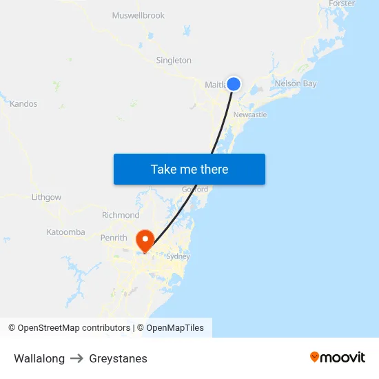 Wallalong to Greystanes map