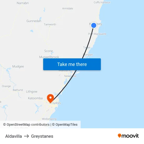 Aldavilla to Greystanes map