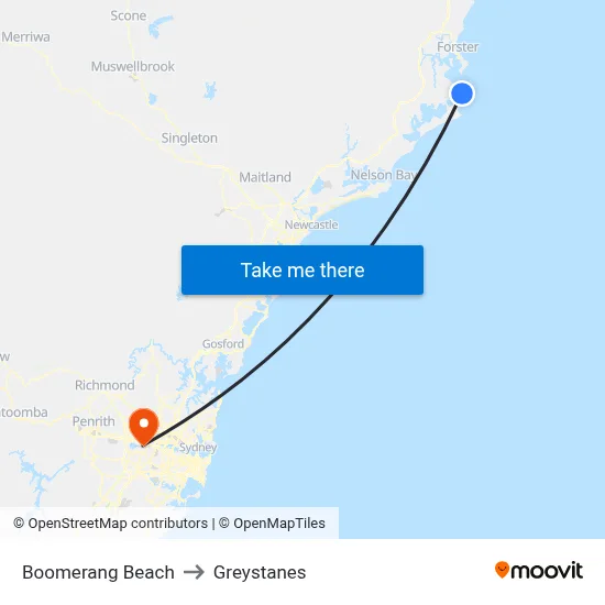 Boomerang Beach to Greystanes map