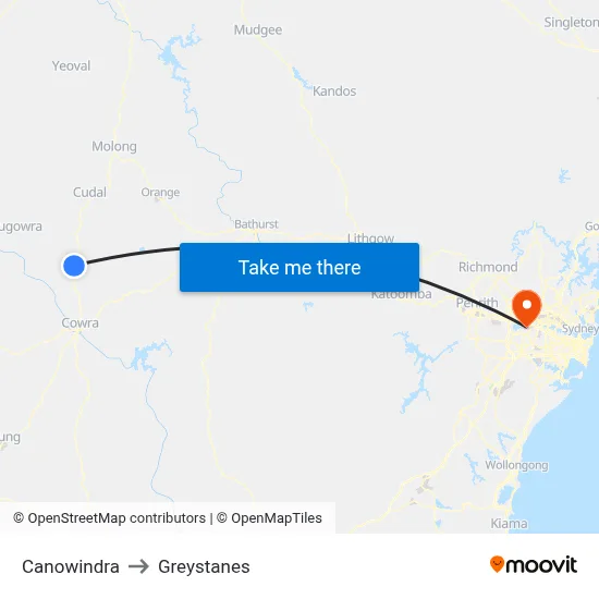 Canowindra to Greystanes map