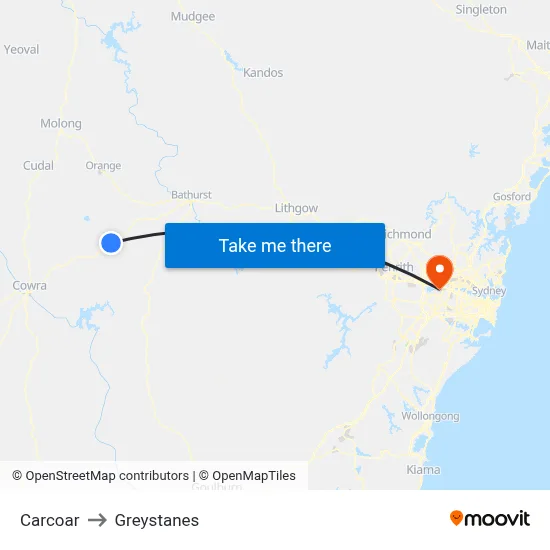 Carcoar to Greystanes map