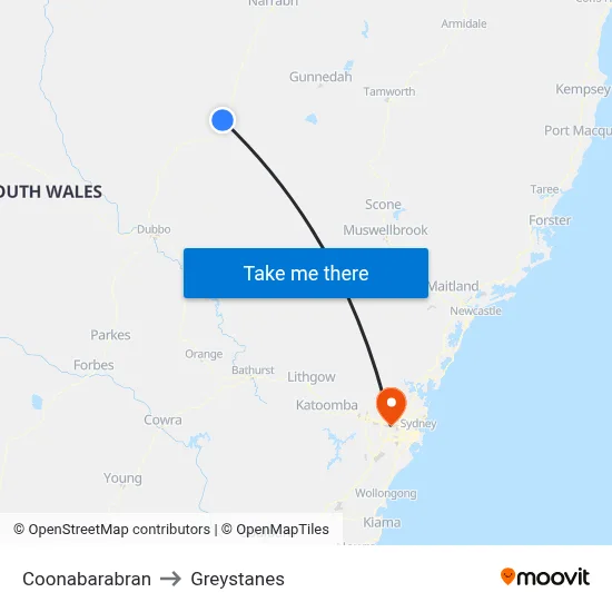 Coonabarabran to Greystanes map