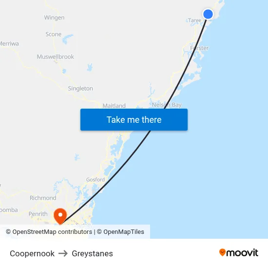Coopernook to Greystanes map