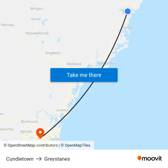 Cundletown to Greystanes map