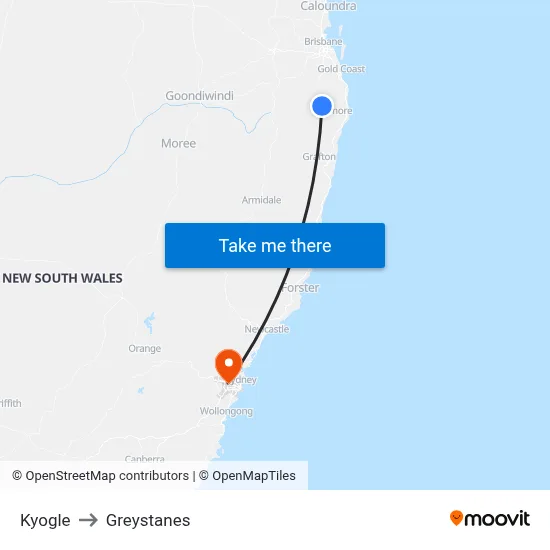 Kyogle to Greystanes map