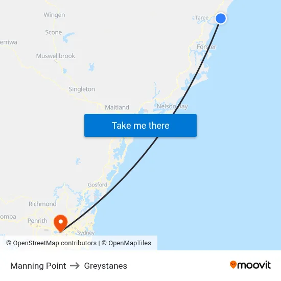 Manning Point to Greystanes map