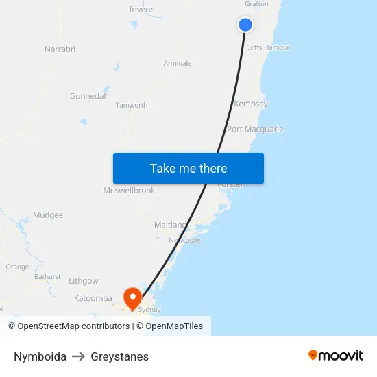 Nymboida to Greystanes map