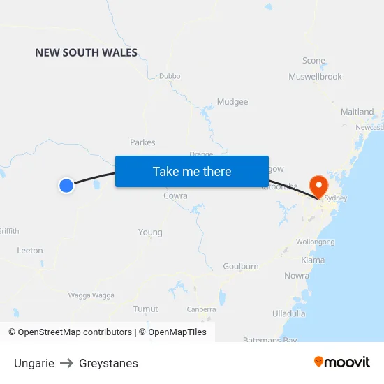 Ungarie to Greystanes map