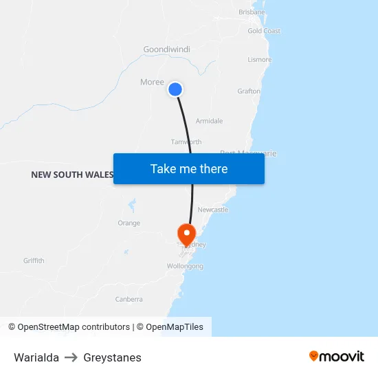 Warialda to Greystanes map