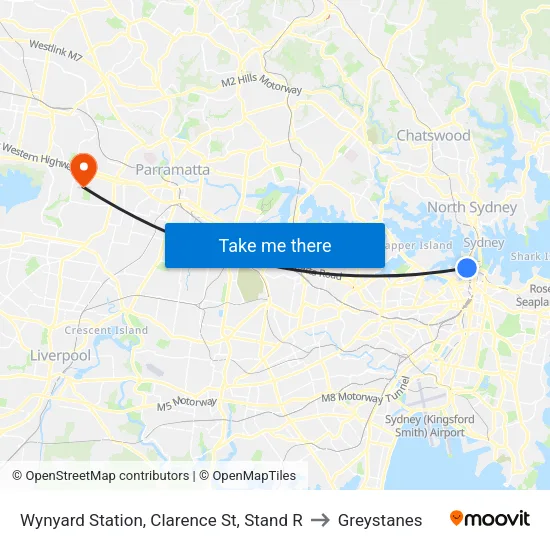 Wynyard Station, Clarence St, Stand R to Greystanes map